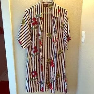 Kimono Duster Black and white stripes with flowers